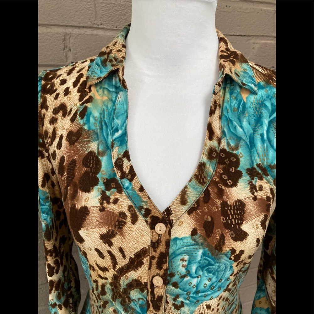 Peter Nygard  Vintage Leopard & Floral Print Blouse - Small - Picture 3 of 9